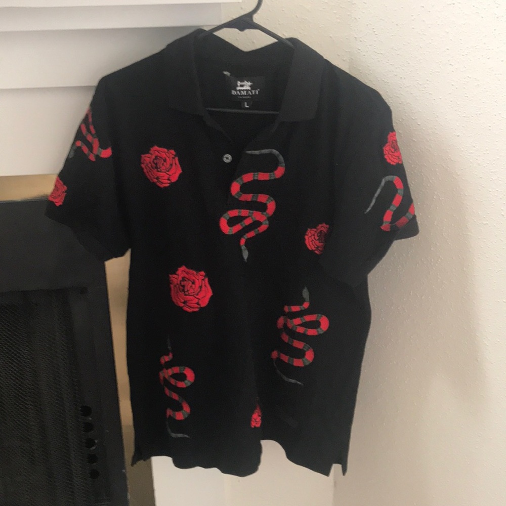 Damati snake and roses collar shirt